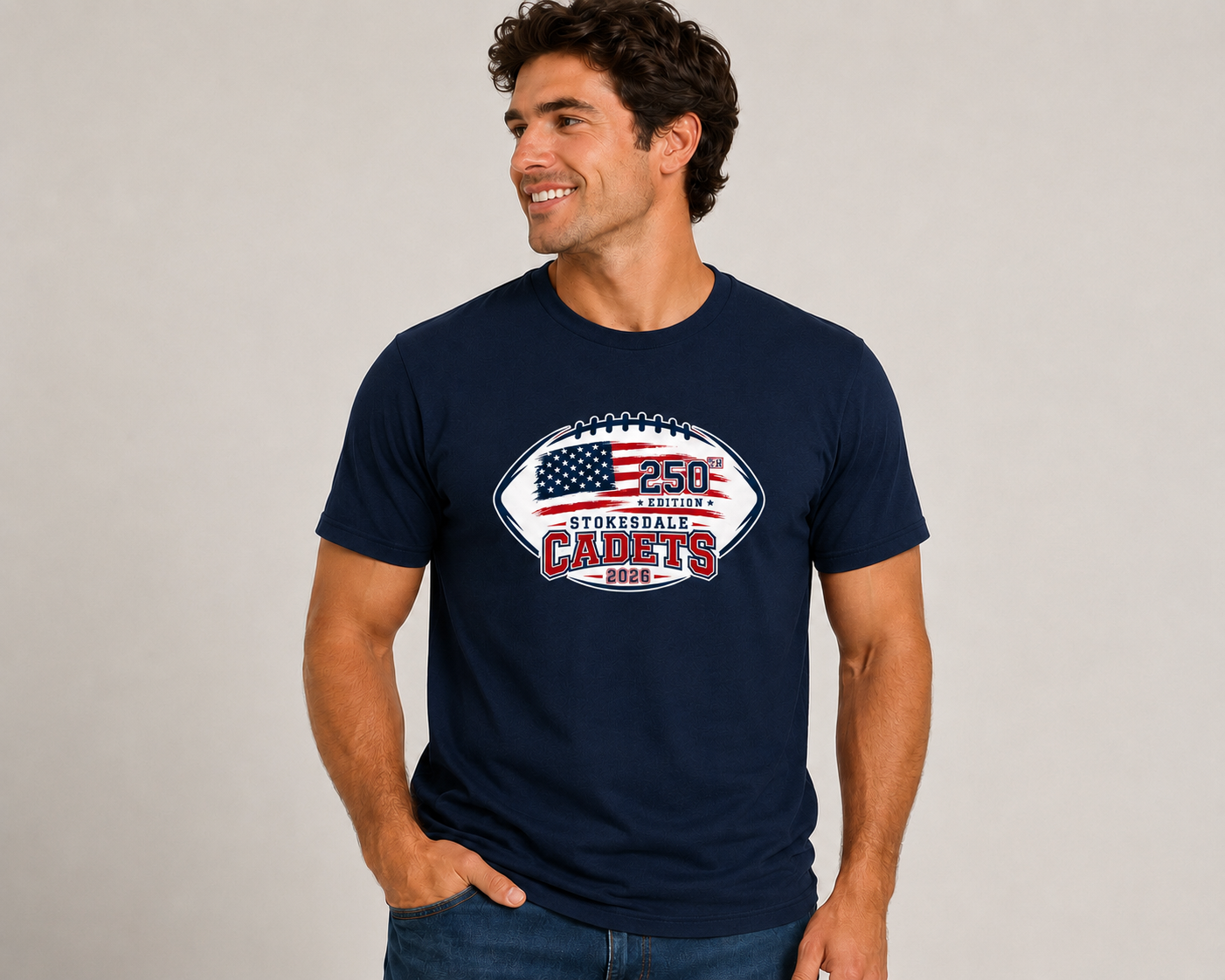 Cadet's 250th Football Unisex Dry Blend T-Shirt — Navy (front)
