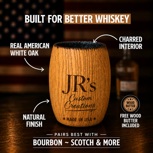 Custom White Oak Whiskey Tumbler detail 1