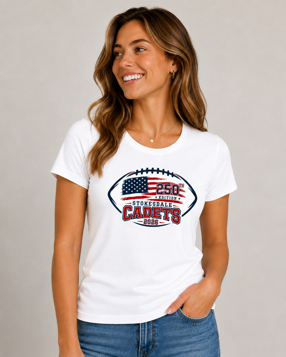 Cadet's 250th Football Women's Heavy Cotton T-Shirt 5000L — White (front)