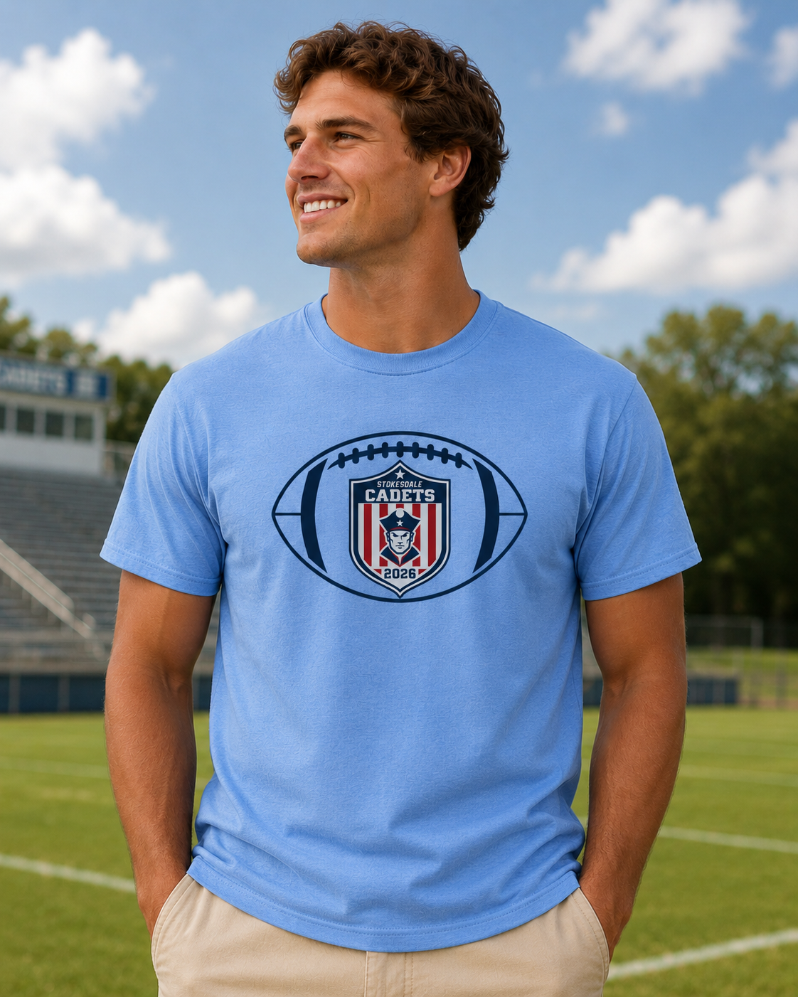 Cadet Football Unisex Dry Blend T-Shirt 8000 — Carolina Blue (front)